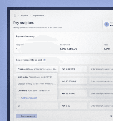 Save recipients for recurring payment